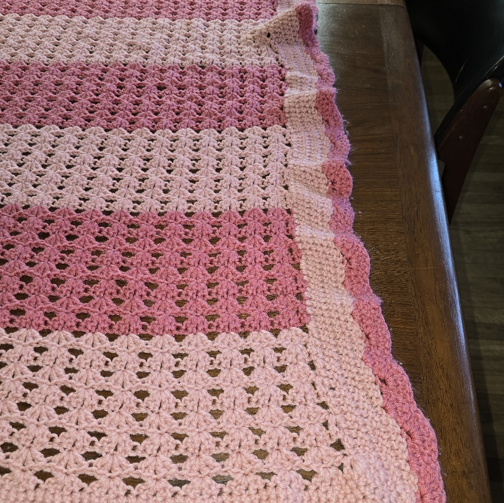 Vintage Crochet Pink on Pink Blanket Throw Handmade Wonderfulness 35 x 53 inches - Picture 2 of 11